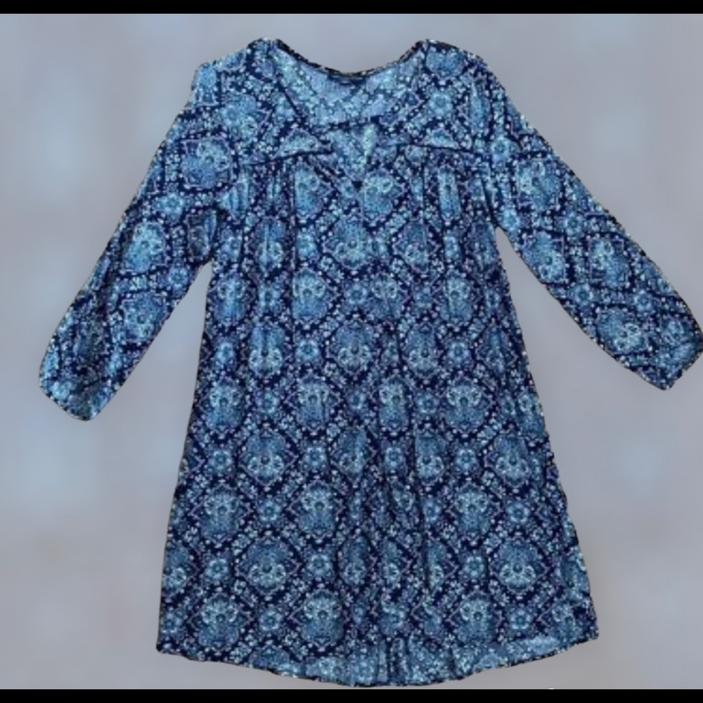 American Eagle Women's Size Small Blue Mandala Floral 3/4 Sleeve Peasant Dress